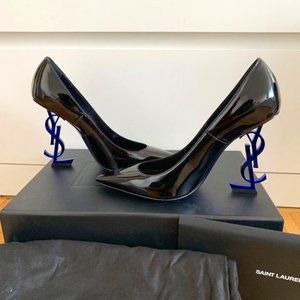 Saint Laurent Opyum 110 Black Leather Blue Metal